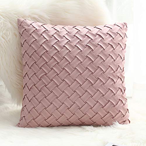 vctops Boho Basket Weave Pattern Decorative Throw Pillow Cover Super Soft Suede Solid Square Accent Cushion Case for Couch Sofa Car (YH Pink,18"x18") - color: Yh Pink, size: 18" x 18" (Pack of 1)