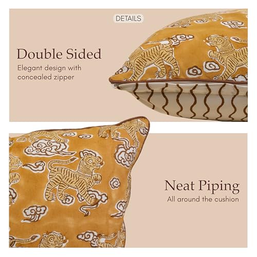 JBH Hand Block Print Reversible Throw Pillow Covers 18x18 Inch Set of 2 – Handmade Cotton Throw Pillow Cases (Camel Brown, 18x18 Inch) - color: Camel Brown