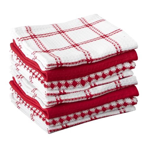 T-Fal Premium Waffle Dish Cloths: Highly Absorbent, Super Soft Long Lasting - 100% Cotton, 12"x13" Towel for Cleaning & Drying, (8-Pack), Red - color: Red, size: 8-Pack