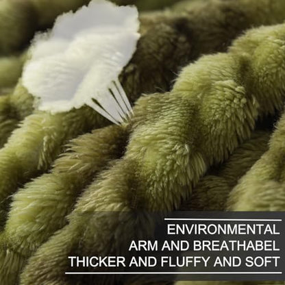 Richave Twin Size Fleece Blanket,Premium Lightweight Anti-Static 66x90 Inches 3D Clouds Stylish Jacquard Velvet Plush Bed Blanket for Twin/Twin XL Extra Long Bed, Tie-dye Olive Green - color: Olive Green, size: Twin (90-Inch-by-66-Inch)