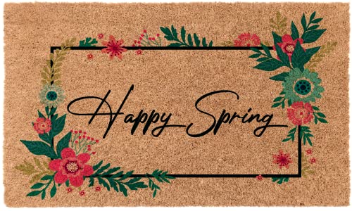 COCO MATS 'N MORE Spring Coir Doormat – Durable Coir Door Mat with Vinyl Backing, Stylish Outdoor Mat for Entryway, Porch Mat, and Front Door Mat (|18" X 30" | Happy Spring | Made in USA) - color: Happy Spring, size: 18" X 30"