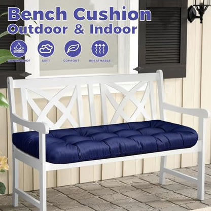Outdoor Bench Cushions Light Grey Waterproof Tufted Overstuffed Bench Cushions with Ties for Swing Loveseats Patio Indoor Funiture 51x 20 - color: Light Grey