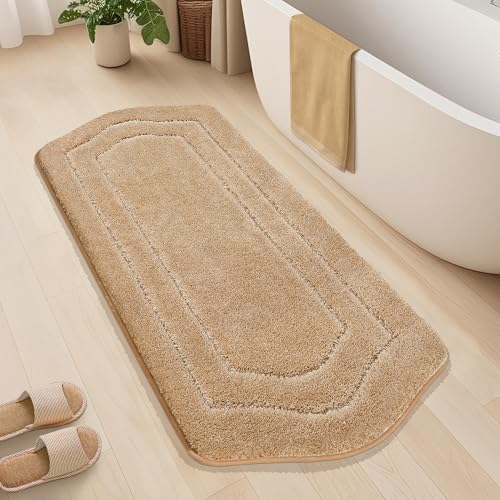 COSY HOMEER Non-Slip Bath Mat Extra Thick Absorbent Plush Washable | 24"x60" Beige Non-Slip Extra Thick Plush Absorbent Machine Washable Bath Mat Bathroom Rug Floor Tub Shower - color: Beige, size: 2' x 5' (Oval)