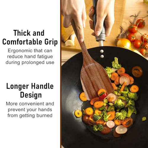 Unokit Cooking Utensils Set for Kitchen - 8 Piece Nonstick Natural Teak Wooden Spoons for Cooking, Comfort Grip Kitchen Utensils Set, Teak Wooden Utensil Set with Holder and Spoon Rest