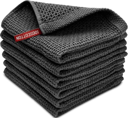 100% Cotton Waffle Weave Kitchen Towels, 6 Pack Dish Cloths for Washing Dishes, Ultra Soft Absorbent Dish Towels, Quick Drying Kitchen Rags, 12x12 Inches, Dark Grey - color: Dark Grey, size: 12 x 12 - 6 Pack