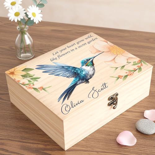 Personalized Wooden Box for Women, Pine Keepsake Garden Wood Box with Lids, Memory Storage Wooden Boxes for Mom Wife Gardener, Birthday Housewarming Christmas Gifts - color: Garden