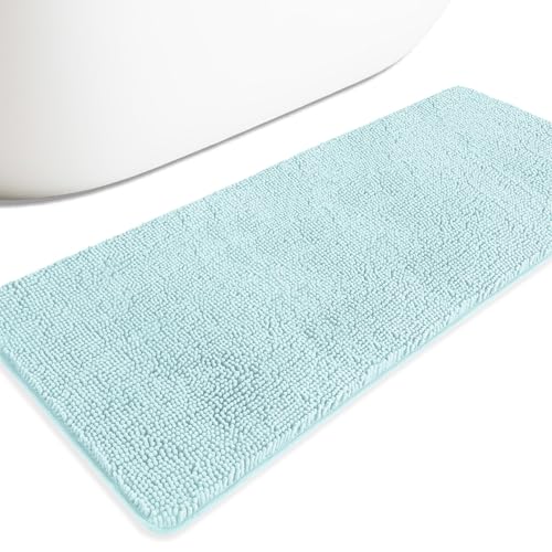 Bathroom Runner Rug 24 x 60 Inch – Extra Large Long Bath Mat | Absorbent and Washable Thick Chenille Bath Rug Non-Slip Runner Rug for Bathroom Floor, Shower, Sink(Aqua) - color: Aqua, size: 24" x 60"