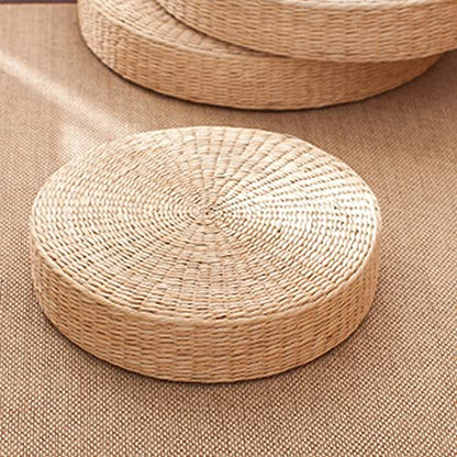 Tatami Floor Pillow Sitting Cushion Bigger Size - Round Hand Woven Seat Cushion,Japanese Style Breathable Padded Knitted Straw Meditation Cushions for Zen, Yoga Practice or Room Floor (40cm) - size: 40cm
