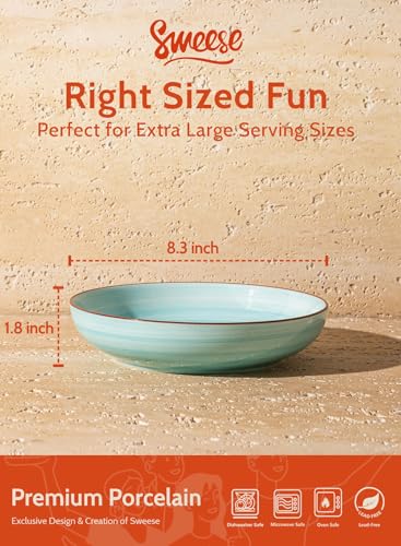 Sweese Pasta Bowls Set of 6, 30 Ounce Ceramic Salad Plates for Dishwasher & Microwave Safe - Solid Salad Bowls, Soup Bowls - Deep Plates Lipped Edges, Oven Safe Porcelain Plates Serving Bowls - color: Gradient Blue