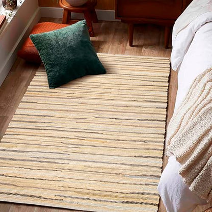 Chindi Area Rug 3x5 Feet - Beige | Farmhouse Cotton Rag Rugs for Living Room, Easy Clean Braided Boho Carpet - color: Beige, size: 3 x 5 feet