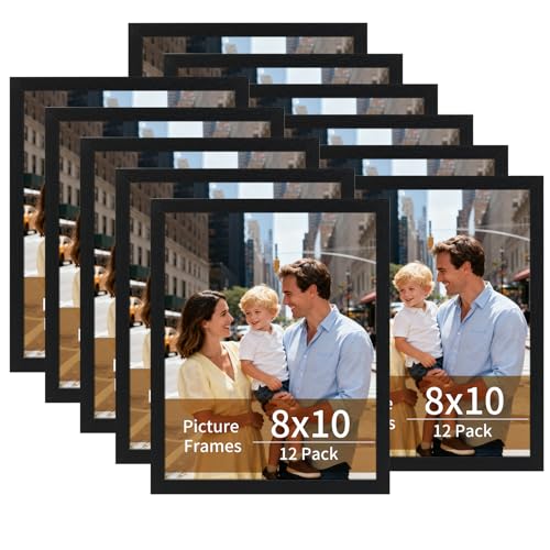 Lyeasw 8x10 Picture Frames Black 12 Pack, Matted Wood Grain Lightweight 8 x 10 Photo Frames for Wall Collage and Desk & Home Decor, with Horizontal or Vertical Placement. - color: Black, size: 8x10