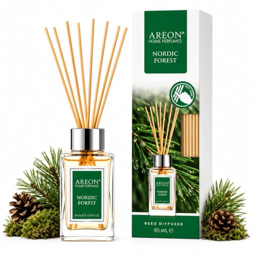 Areon Nordic Forest Home Luxury Perfume Reed Diffuser,10 Rattan Reeds,85ml | Luxury Reed Diffuser Suitable for Bedrooms, Living Rooms, Bathrooms, Offices, Entryways, and Other Indoor Spaces. - color: Nordic Forest, size: 85ml