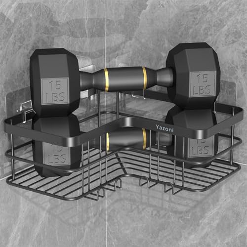 Corner Shower Caddy, 4-Pack Adhesive Shower Shelves with Soap Holder No Drilling, Rustproof Bathroom Shower Organizer Storage, Black