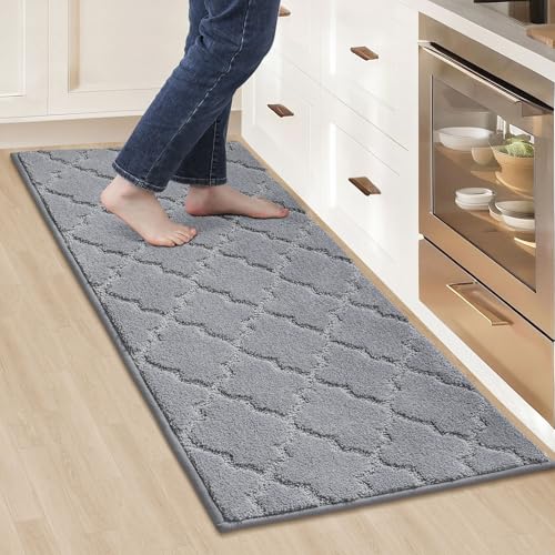 COSY HOMEER Kitchen Rugs Non Slip Washable 20"x48",Grey | Absorbent Soft Kitchen Runner Rug,Stain Resistant Kitchen Mat for Floor,Polyester Standing Floor Mat for Sink,Hallway,Laundry - color: Grey, size: 20"X 48"