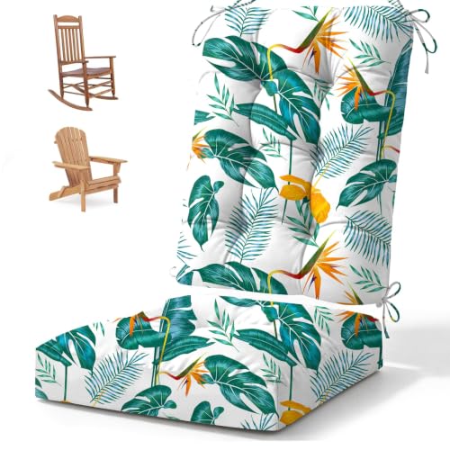 Outdoor Waterproof Rocking Chair Cushion Premium Oxford Patio Cushions Backed Bottom Thick Cotton Rocking Chair Cushions 2pcs Set of Upper and Lower with Ties, Green Leaf - color: 7#, size: 1 Pack