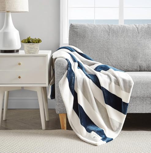 Nautica - Throw Blanket, Super Soft & Cozy Fleece Blanket, Lightweight Plush Bedding for Couch & Bed (Awning Stripe Navy, 50' x 60') - color: Awning Stripe Navy/White, size: 50" x 60" (Single Pack)