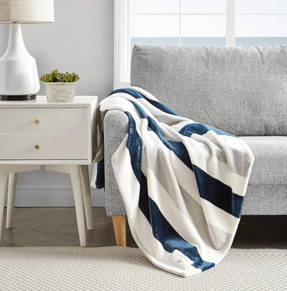 Nautica - Throw Blanket, Super Soft & Cozy Fleece Blanket, Lightweight Plush Bedding for Couch & Bed (Awning Stripe Navy, 50' x 60') - color: Awning Stripe Navy/White, size: 50" x 60" (Single Pack)