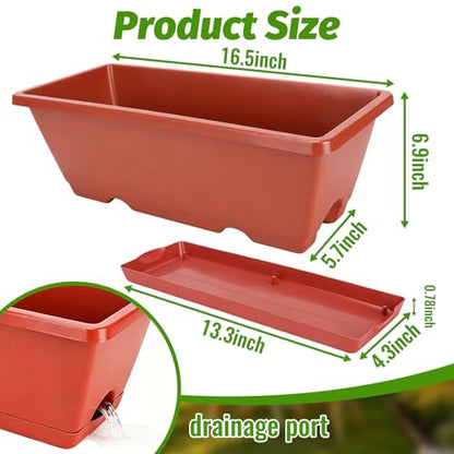 7 Pack 17 Inch Rectangular Plastic Window Box Planters(Brick-red) | Includes trowel, waterproof mat & gloves, perfect for indoor/outdoor herbs, veggies, and flowers - color: Brick-red