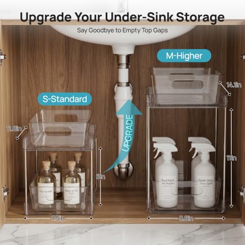 Vtopmart 2 Pack Larger Higher Pull Out Bathroom Under Sink Organizer (M-Higher) - color: Transparent, size: M-Higher (2 Pack)