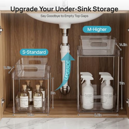 Vtopmart 2 Pack Larger Higher Pull Out Bathroom Under Sink Organizer (M-Higher) - color: Transparent, size: M-Higher (2 Pack)