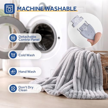 Sealy Electric Blanket Throw 50×60, Faux Fur to Sherpa, Grey | Heated Blanket Throw with 6 Heating Levels, 2-10 Hours Auto Off, Overheat Protection, Machine Washable, ETC Certified - color: Light Grey, size: Throw Size 50" x 60"