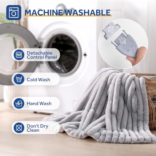 Sealy Electric Blanket Queen 84×90, Faux Fur to Sherpa, Grey | Heated Blanket, Dual Control, 10 Heating Levels, 1-12 Hours Auto Off, Overheat Protection, Machine Washable, ETC Certified - color: Light Grey, size: Queen Size 84" x 90"