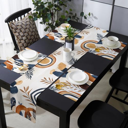 Table Runner and Placemats Set of 4 Bohemian Abstract Leaves Decorative Dining Table Runner with Matching Placemats Modern Art Table Decor for Kitchen Dining Room and Everyday Use 13x70in - size: 13"x70"+4pcs