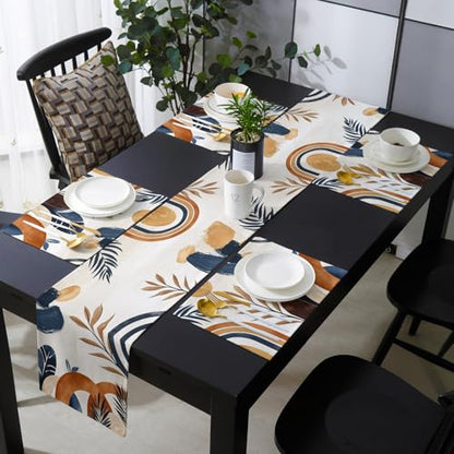 Table Runner and Placemats Set of 4 Bohemian Abstract Leaves Decorative Dining Table Runner with Matching Placemats Modern Art Table Decor for Kitchen Dining Room and Everyday Use 13x70in - size: 13"x70"+4pcs