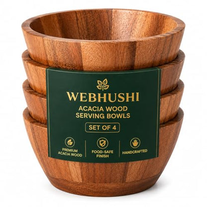 Acacia Wood Round Serving Bowls Set of 4 V Shape Handmade 4.33 Inch Medium Size Brown - size: 4 V Shape Bowls of 4.33-Inch