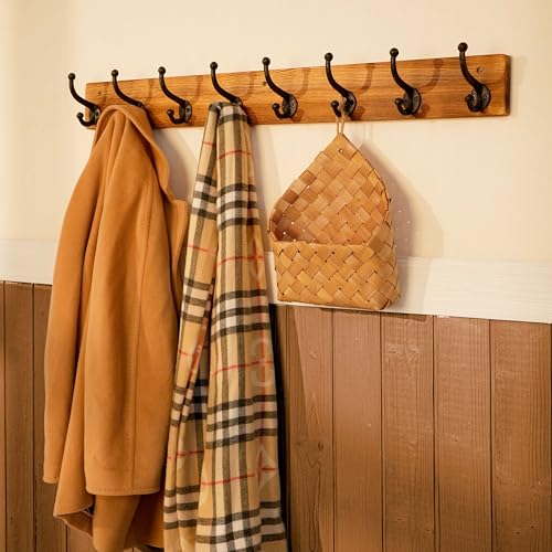 WEBI Rustic Coat Rack Wall Mount,35.43" Long 8 Cast Iron Coat Hooks Wall Mounted,Heavy Duty Wall Coat Hanger Hooks for Hanging Jacket,Clothes,Brown - color: Brown, size: 35 Inch