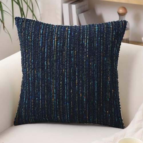 Textured Boucle Pillow Covers 18x18 Neutral Striped Throw Pillows Soft Modern Farmhouse Pillow Cases, 1pc Decorative Accent Square Couch Cushion Cover for Bed Chair Living Room, Blue - color: Blue, size: 18" x 18" (Pack of 1)
