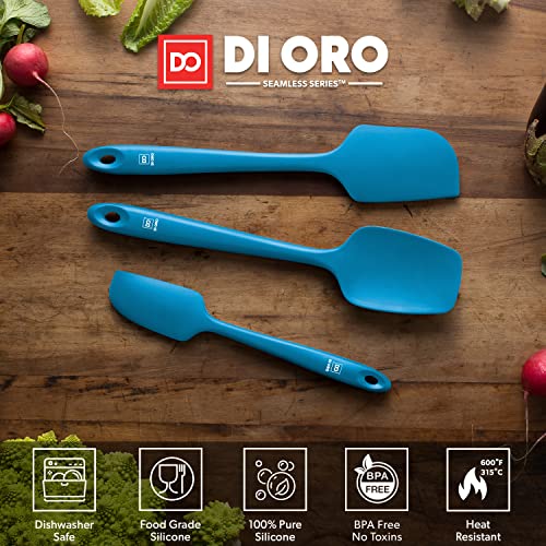 DI ORO Silicone Spatula Set - 600F Heat Resistant, 3-Pc Blue | Rubber scraper won't scratch nonstick pans; For baking, cooking, mixing, and frosting; BPA-free and dishwasher safe - color: Blue