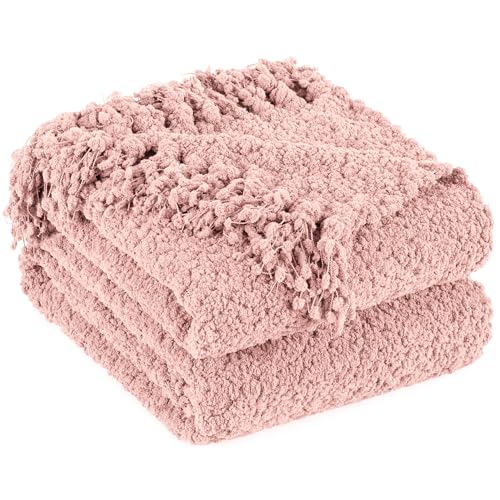 Throw Blanket for Couch, Knitted Throws with Fringe Tassels | Dusty Pink 60X80 Handmade Feeling Luxury Textured Blankets for Bed Sofa Chunky Knit Soft Farmhouse Boho Decor - color: Dusty Pink, size: Twin (60"x80")