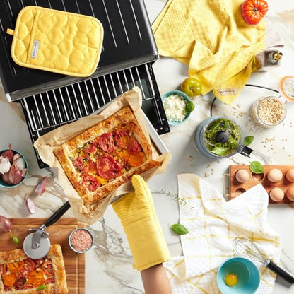 KITCHENAID Quilted Cotton Terry Cloth Oven Mitt, Pot Holder, Kitchen Towel 4-Pack Set, Heat Resistant, Silicone Grip, 16"x26", 7"x13" & 7"x10", Butter Yellow - color: Butter Yellow
