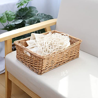 YAHUAN Rectangular Wicker Storage Basket Woven Rattan Basket with Handle, Baskets for Organizing Bathroom,Bedroom,Living room,Pantry (Wicker) | Wicker Storage Basket Woven Rattan Basket with Handle, Baskets for Organizing Bedroom,Living room,Pantry - colo