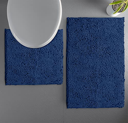 Bathroom Rugs Sets 2 Piece, Luxury Chenille Bath Mat Set, Soft Plush Anti-Slip Bath Rug + U-Shaped Toilet Mat. Microfiber Shaggy Carpet, Super Absorbent. (31''x 20'' Plus 20'' x 20'' U, Blue) - color: Blue, size: 2 Piece Set