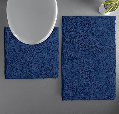Bathroom Rugs Sets 2 Piece, Luxury Chenille Bath Mat Set, Soft Plush Anti-Slip Bath Rug + U-Shaped Toilet Mat. Microfiber Shaggy Carpet, Super Absorbent. (31''x 20'' Plus 20'' x 20'' U, Blue) - color: Blue, size: 2 Piece Set