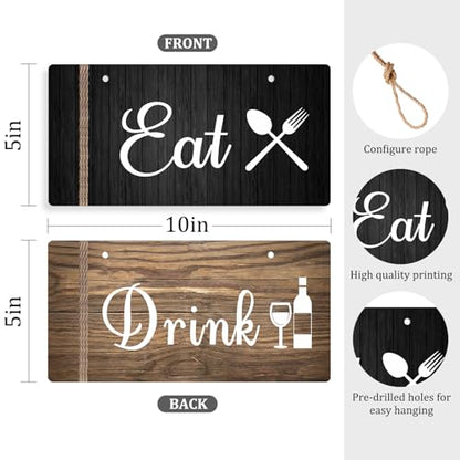 3 Pcs Kitchen Wall Sign Decor Rustic Kitchen Sign Eat Drink Love Kitchen Decor Home Kitchen Sign Hanging Dining Room Signs Kitchen Sign for Kitchen Door Counter Wall Farmhouse Kitchen Decor