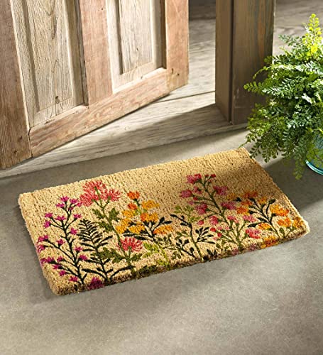 Vivaterra Spring Garden Coir Door Mat, 30" W x 18" D x 1" H, Natural Coir Entrance Doormat, Thick for Outdoor, Entry, Patio, Front Door Mat, Cheery Eco-Friendly Welcome Mat