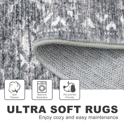 KILOCOCO Washable Runner Rug 2x5 ft Non-Slip Hallway Runners, Grey | Non Slip Runner Rug, Printed Kitchen Runner Rug, Low-Pile Entryway Runners, Soft Geometric Rugs for Bedroom Hall Living Room - color: Grey, size: 2' x 5' (Runner)