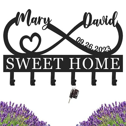 Personalized Key Holder for Wall, Metal Infinity Heart Key Hooks, Custom Name Key Rack, Key Hooks for Wall, Coat Rack, Key Holder Wall Hanging, Key Wall Holder, Housewarming Gift Wedding Gifts - color: Design 2