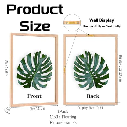 11x14 Floating Picture Frames Double Sided Tempered Glass Oak Wood Picture Frame Floating Display for Photos 10x14,9x12,8.5x11,8x10,5x7,4x6,or Full Display for 11"x14" Photos for Christmas,Halloween,Baby Scan,Anniversary,Wedding(Beige) - size: 11x14 inch