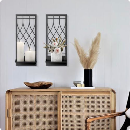 Wall Candle Holder, Black Metal Wall Art, Line Wall Candle Holder for Living Room, Dining Room, Bedroom, Bathroom (2 Pack, 16.5 x 7 in) - color: Black Elegant