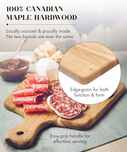 Labell Canadian Maple Wood Cutting Board with Handle, 7 x 14 x 0.75 in | Small, Multi-Purpose Charcuterie Board, Flat Paddle, for Meat, Cheese, Veggies - size: Small (7" x 14")