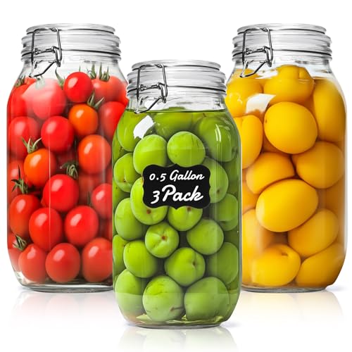 ComSaf Large Glass Jars with Airtight Lids 71 oz 3 Pack Pantry Organization | Flour sugar rice, Pickling jar, Fermenting Pantry Canisters, Sourdough starter, Large capacity, Dry goods, Sourdough pickling - size: 71oz*3