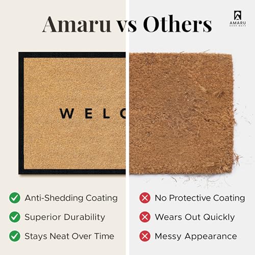 Coir Welcome Mat, Non-Slip, Black Edge, 17 x 29 in | 100% Natural Coir, Anti-Shedding, Durable PVC Backing, Traps Dirt and Mud, Indoor and Outdoor Entryway, Easy to Clean - color: Black Edge