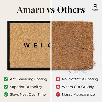 Coir Welcome Mat, Non-Slip, Black Edge, 17 x 29 in | 100% Natural Coir, Anti-Shedding, Durable PVC Backing, Traps Dirt and Mud, Indoor and Outdoor Entryway, Easy to Clean - color: Black Edge