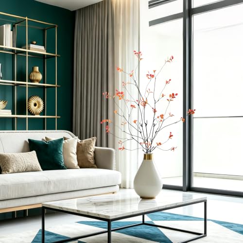 Sherika 4Pcs 47.2 Inch Realistic Faux Orange Flower Eucalyptus Autumn Twigs for Tall Floor Vases, Artificial Fall Ficus Branches, Home Office Table Centerpiece Floral Arrangement Decorations - color: Orange