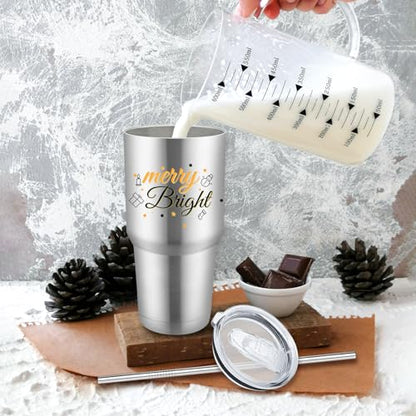 YOUKE OLA 8 Pack Stainless Steel Insulated Tumbler with Lids and Straws Bulk Double Wall Vacuum Insulated Coffee Travel Tumbler for DIY Gift (Silver, 30oz)
