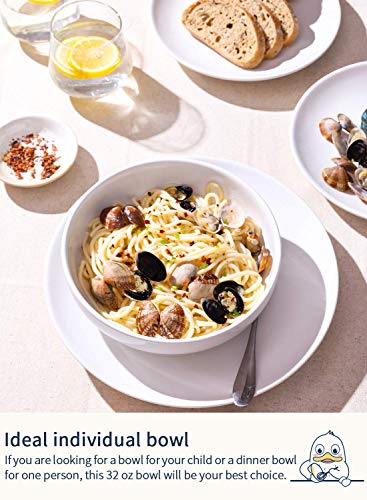 LE TAUCI Pasta Bowls 32 oz, Salad Bowls Set for Serving Soup, Pasta, Noodle, Dinner, Large Kitchen Bowl Plates, Microwave Safe - 7.8 Inch, Set of 4, White - color: White, size: 32 ounces